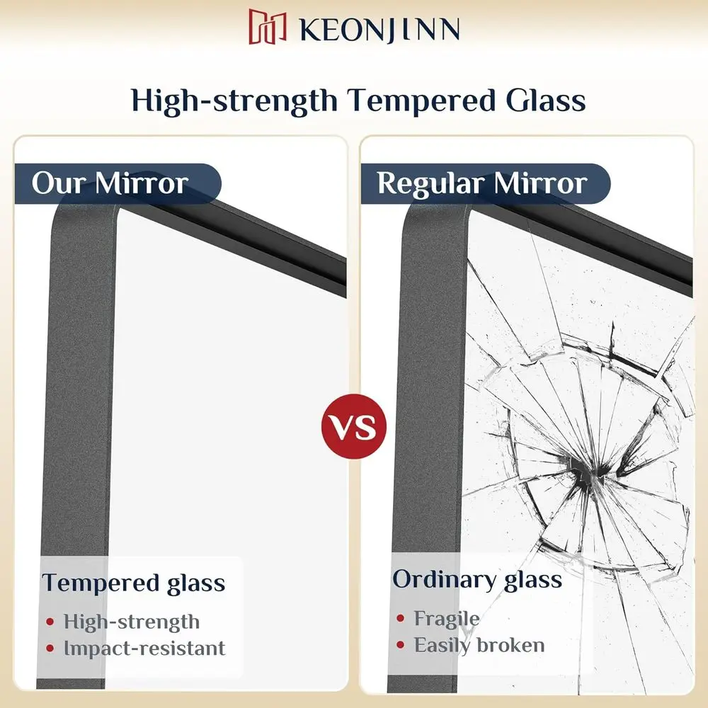 Rounded 20x30 Inch Matte Black Sandblasted Bathroom Mirror with Seamless Frame for Vanity Over Sink