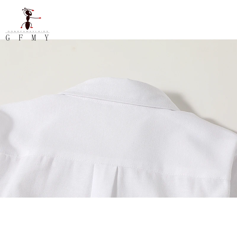 الأطفال قميص أبيض بأكمام طويلة الأزرق زي مدرسي النمط الروسي لربيع الخريف الأعمار 3-12 موضة جديدة التلبيب بلوزة