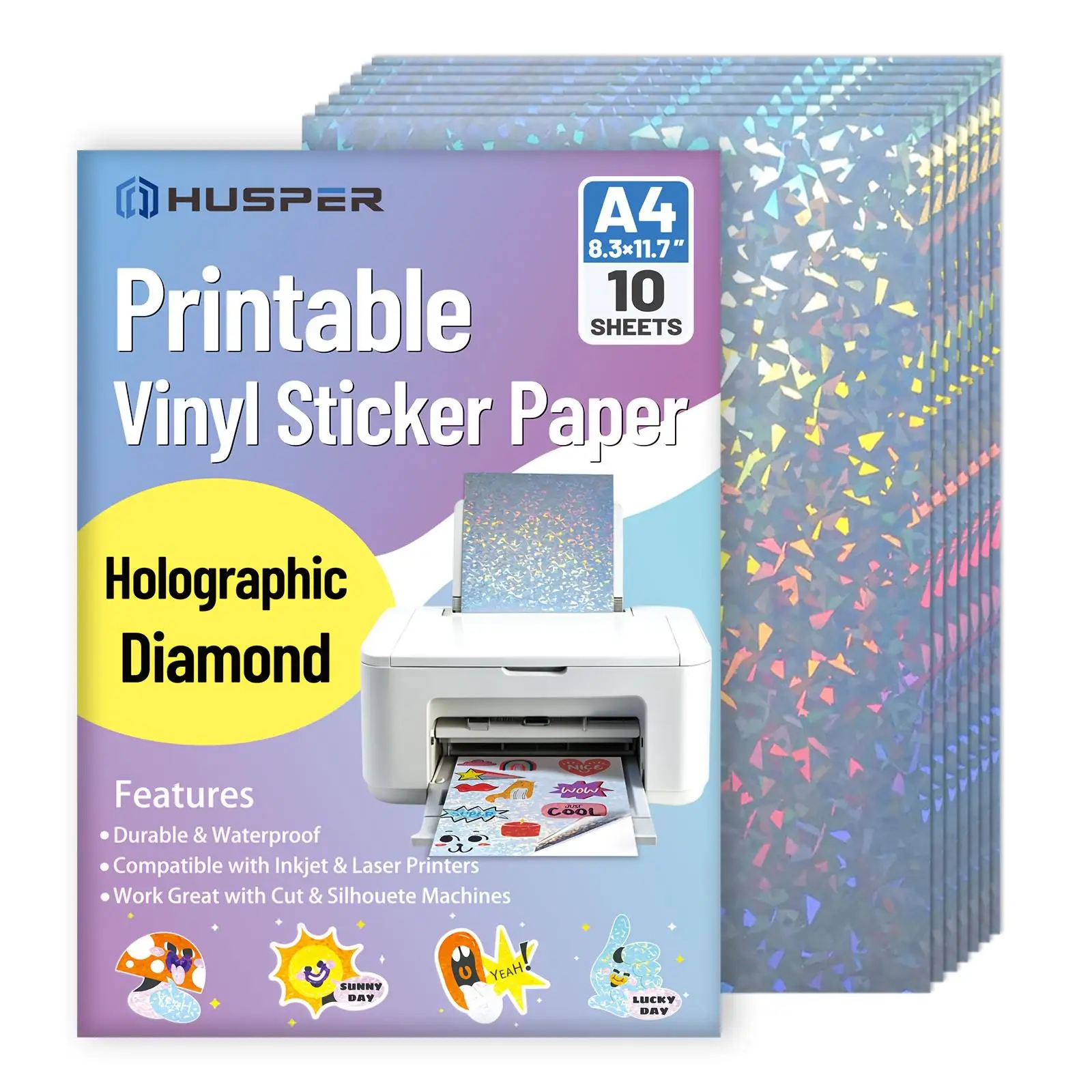 10pcs Holographic Diamond Vinyl Sticker Paper 8.3x11.7