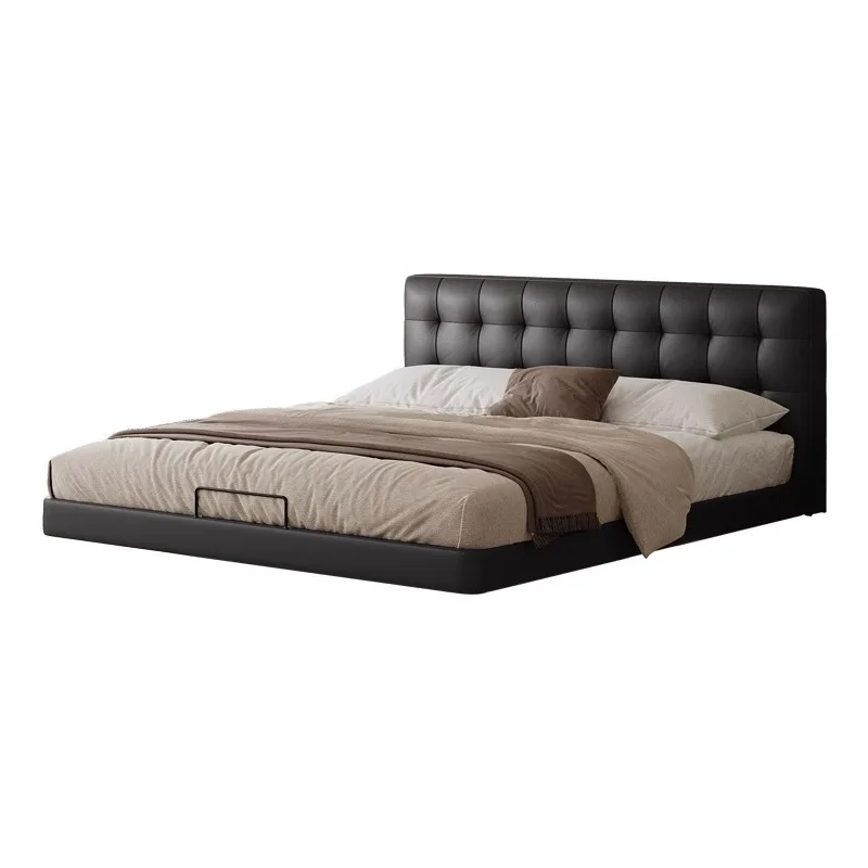 

Italian minimalist, simple waffle, leather bed, double bed
