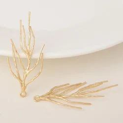 (1622)4PCS 18x41MM 24K Gold Color Plated Brass Tree Branch Charms Pendants High Quality For Jewelry Making Accessories