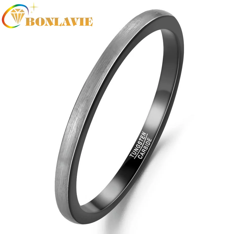 

BONLAVIE 2mm Inner Ring Electric Black Outer Tungsten Carbide Ring Men Women Engagement Jewelry Size 5-10