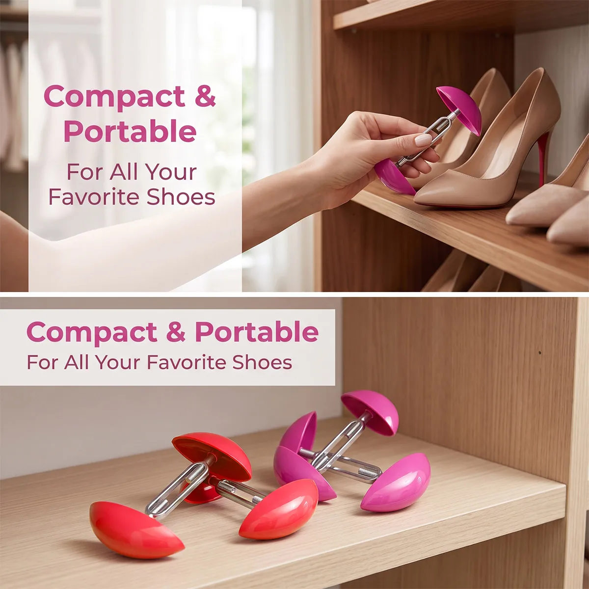 2Pcs Plastic Mini Shoe Stretchers, Adjustable Width Shoe Expander Shaper, Shoe Tree Support Rack Footwear Maintenance Supplies