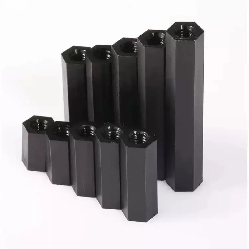 Espaciadores Hexagonales de Nylon Negro M2 M2.5 M3 M4 M5 M6, Columnas Planas de Doble Paso, Espaciadores de Plástico de Nylon para Placa Base PCB