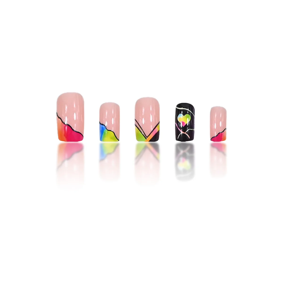 Medium Long Square Press on Nails Shiny colored False Nails Square Shaped Nails Of Medium Length French Pointed Press-Sh