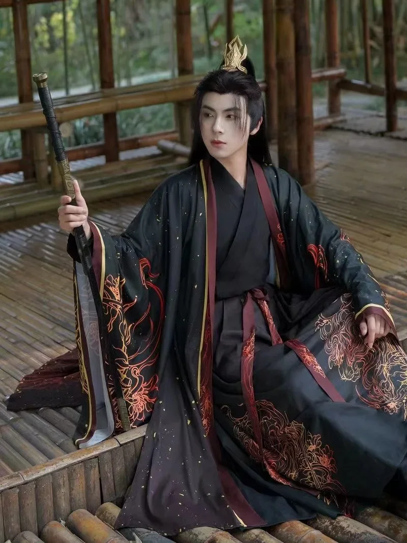 

Оригинальный мужской костюм ханьфу Weijin Period, весна-лето, традиционный костюм, винтажная одежда с принтом героя, косплей, CosCos