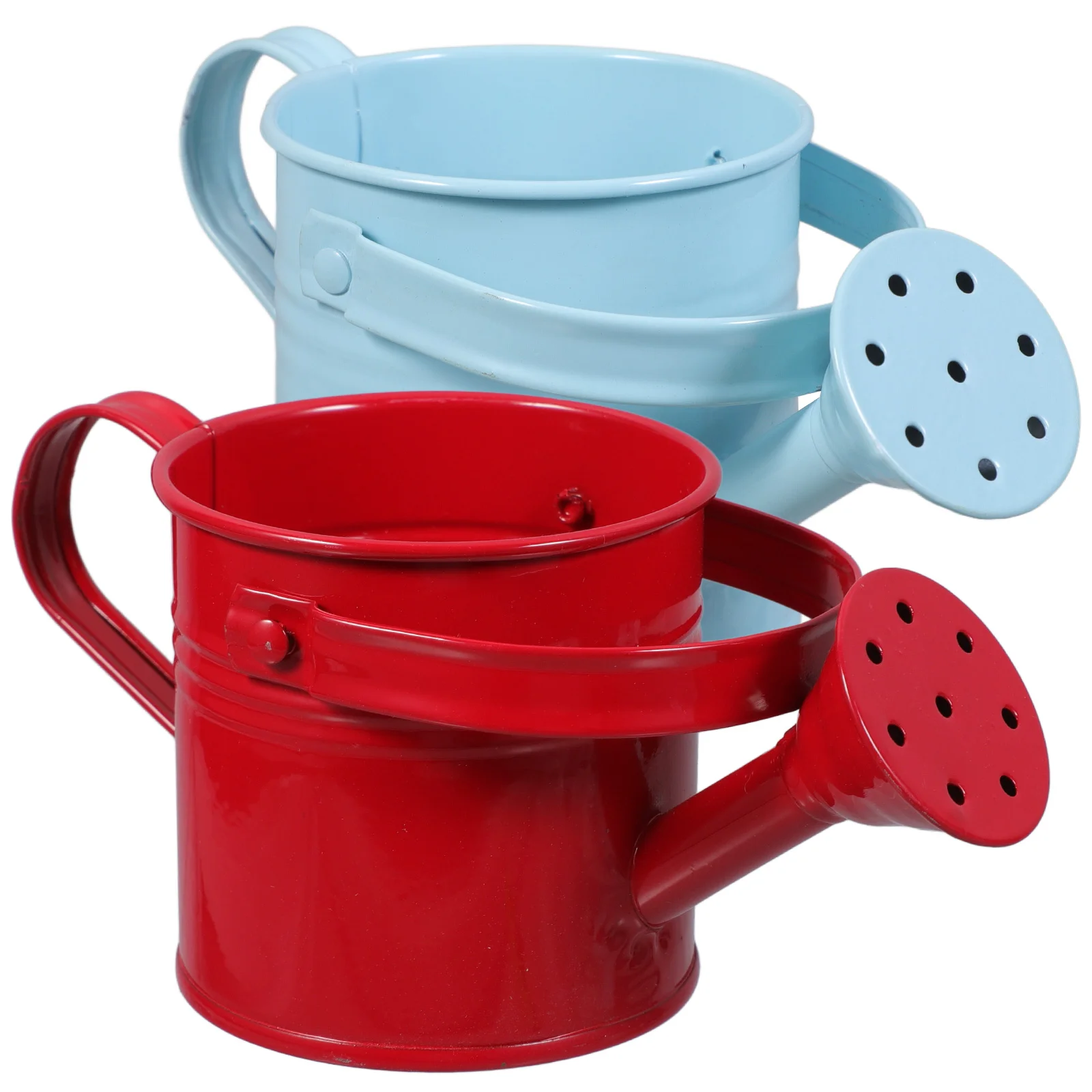 

2pcs Creative Watering Tin Simple Watering Pot Durable Iron Sprinkling Kettle Portable Can for Plants Flower (Red and Light Blue