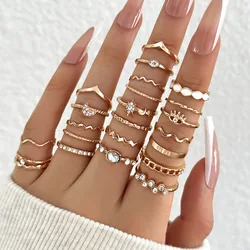 23Pcs Trendy Simple Knuckle Rings Set For Women Crystal Star Moon Eye Wave Ring Female Fashion Party Jewelry Accessories