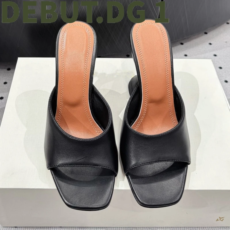 Fashion Open-Toe High Heel Slippers with 9.5cm Horseshoe Heel, Imported Cowhide & Lambskin Lining