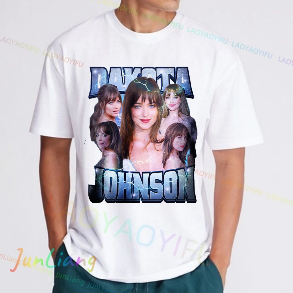 Dakota Johnsons Men's Cotton T-shirt Retro 90s Fans Gift Tee Tshirt Y2k Vintage Top Streetwear Aesthetic Clothing Short Sleeve