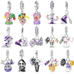 Halloween Skull Head Witch Pumpkin Charms Fit 925 Original Bracelet Plated Silver Beads DIY Jewelry for Women
