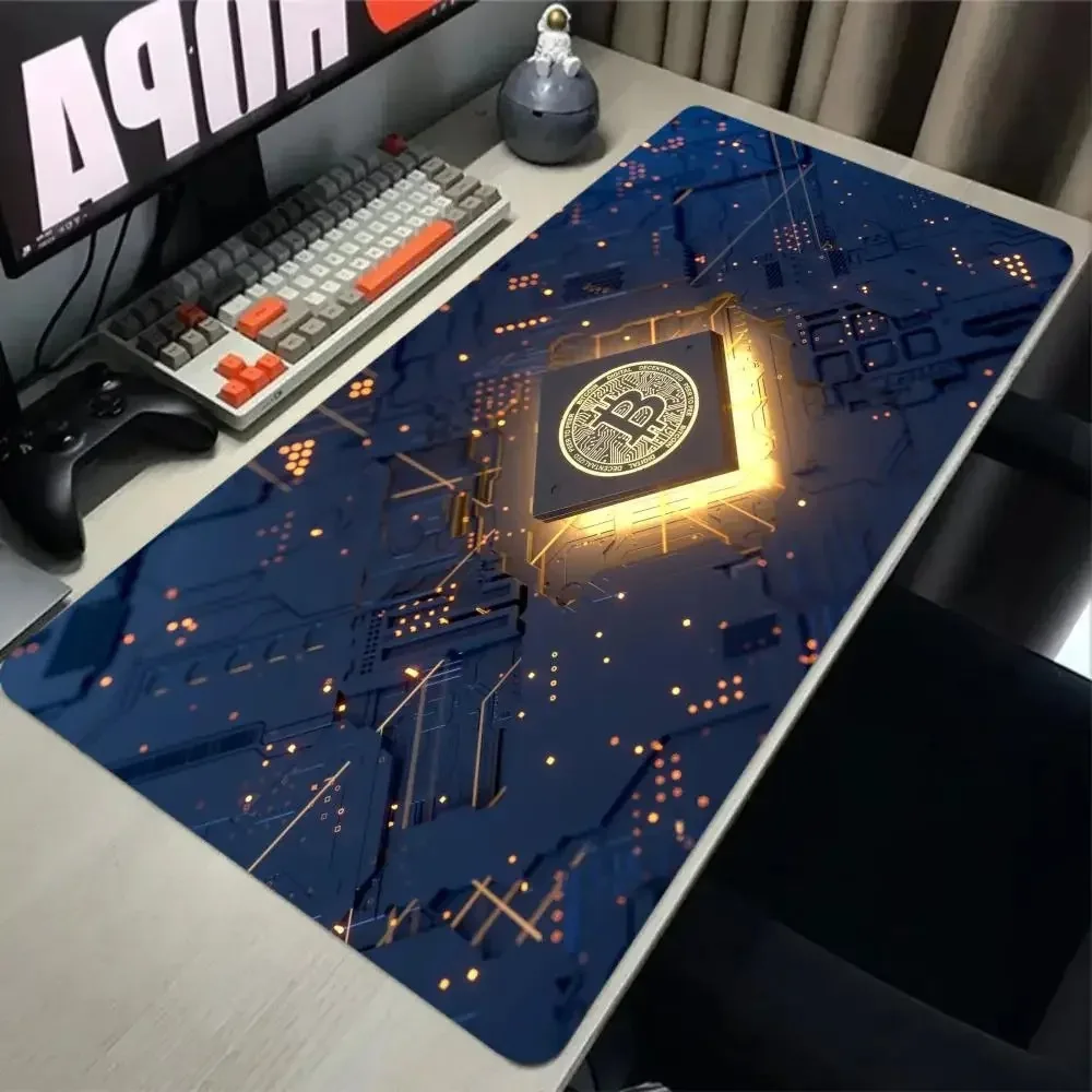 bitcoin Mouse Pad Gaming Large HD Mousepad Anti-slip Rubber mouse mat Computer Gamer Desk Mat Stitched Edge Black gamer Mousepad