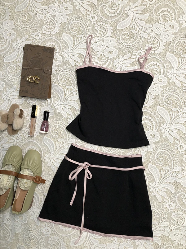 Princ Sle  Knot ter Midi Skirt Set Women's Summer New Faion Two-Piece Suit nut Girl Original High-End ...