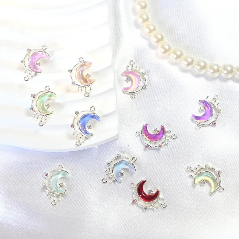 

11Pcs Inlaid Zircon Colorful Mocha Super Fairy Double Hanging Moon Alloy Jewelry DIY Bracelet Necklace Earring Pendant Accessory