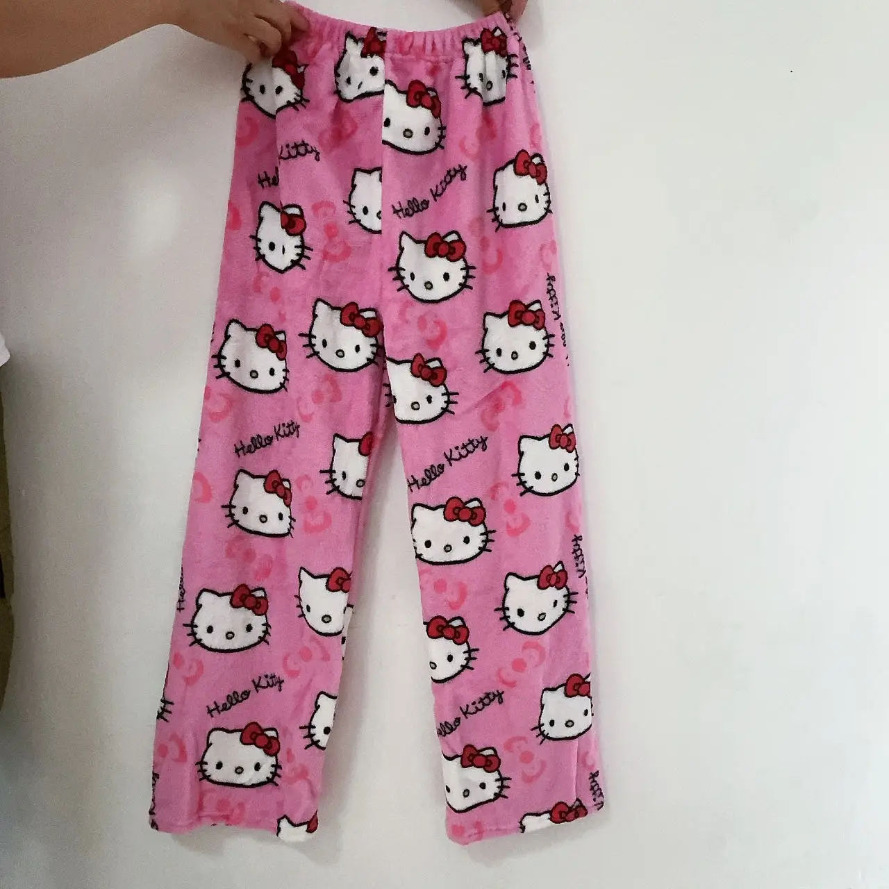 Hello Kitty-Pyjama en laine Anime Glutnel pour femme, dessin animé chaud, pantalon décontracté pour la maison, mode fille, automne, hiver, Y2k, FJJM