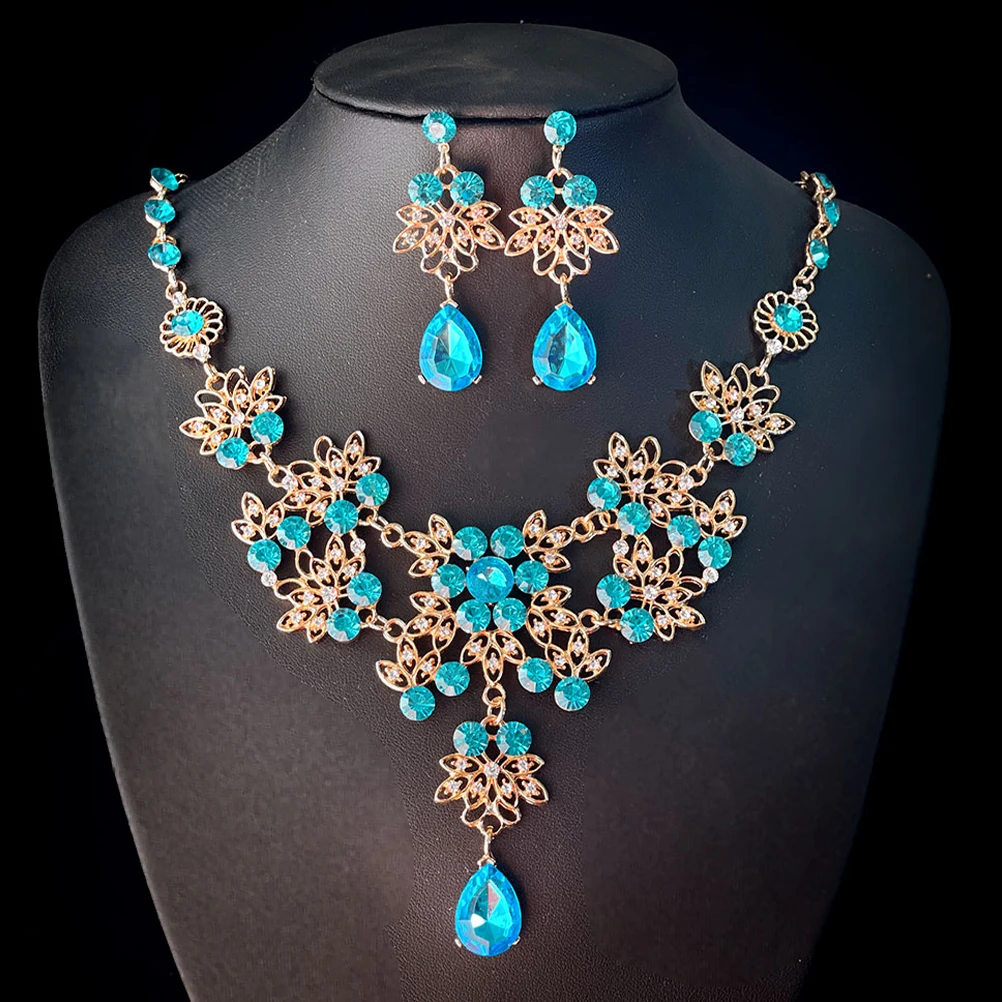 

1Set Wedding Crown Headwear Rhinestone Necklace Earrings Set Bride Jewelry for Prom Party Photo Shoot Necklace Earring Set
