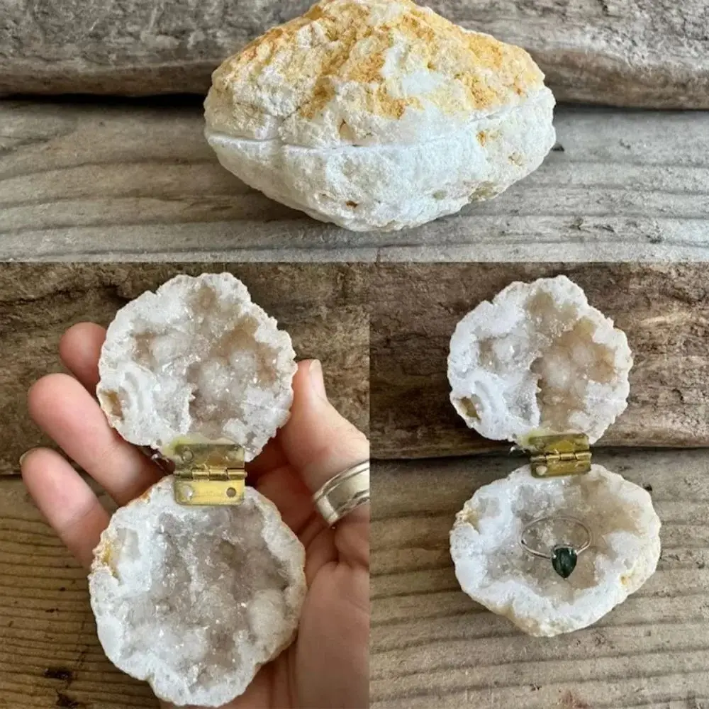 Natural Moroccan Agate Geode Ring Box Raw Crystals Stones Mineral Energy Healing Crystal Cluster Cave Collection Specimen Gift