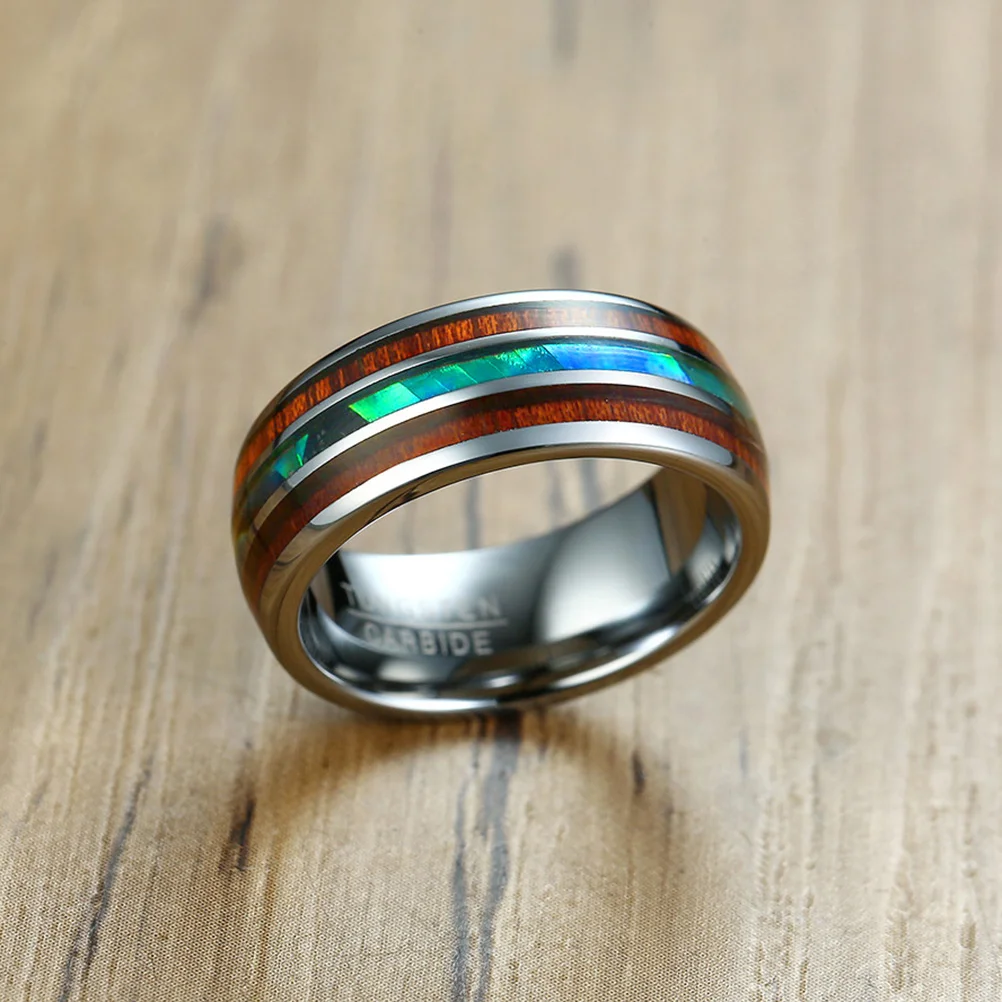 

Wood Grain Shell Ring 8mm Tungsten Steel Smooth Touch Fashion Wedding Engagement Party Dazzling Titanium Steel Stylish Finger