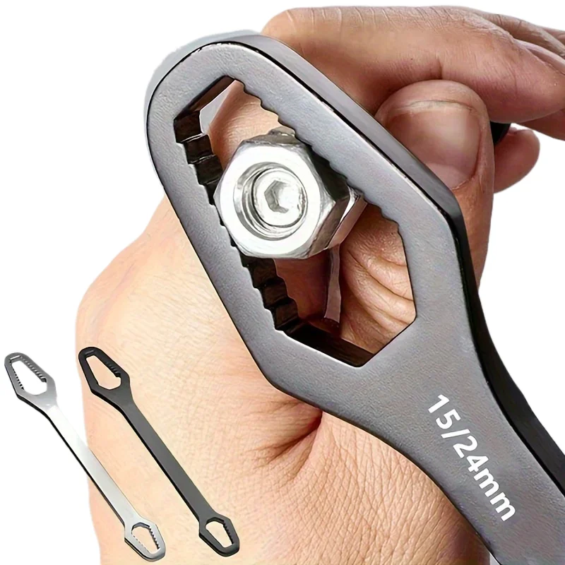 

1pc Universal Double Ended Wrench, Self-Tightening 3-17mm Screw Nuts Repair Wrench, Double-Headed Ratchet Spanner, Adjustable