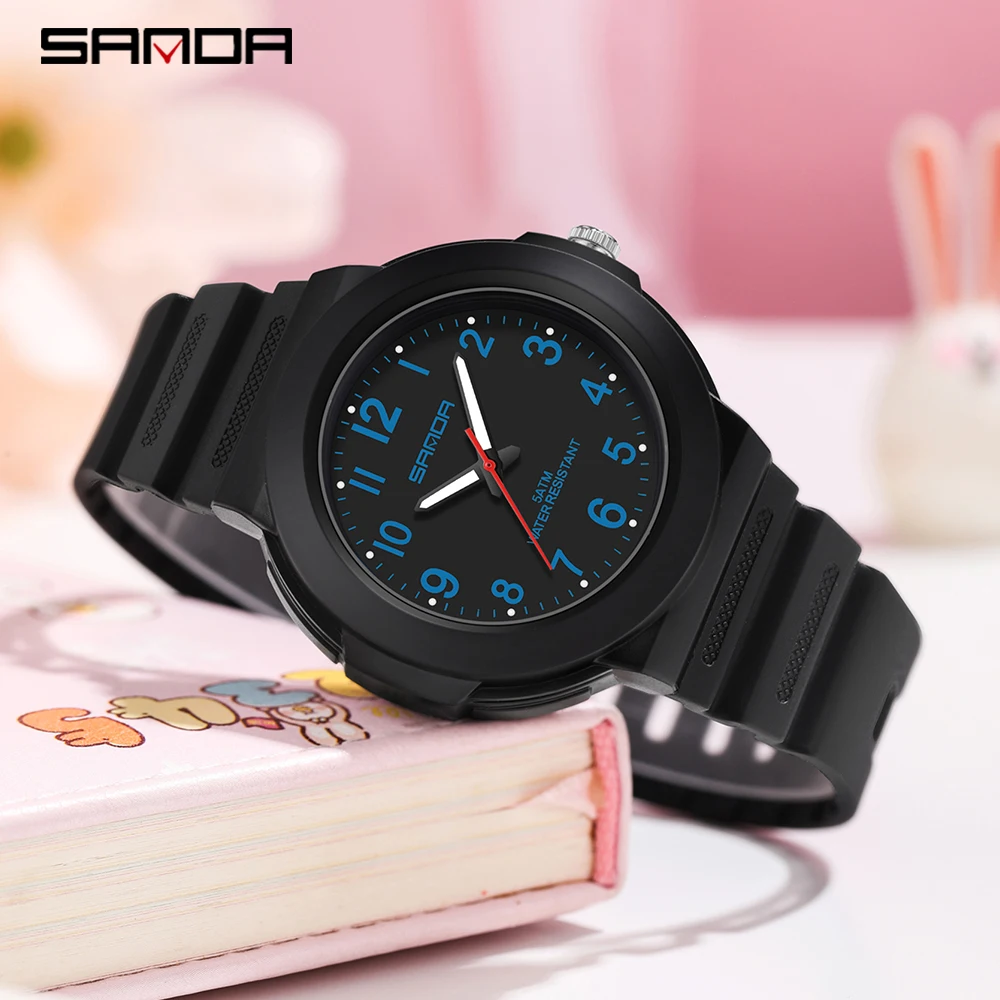 Sanda-Montre à quartz électronique pour hommes et femmes, classique, polyvalente, étanche, simple, populaire, enfants, étudiants, 9051