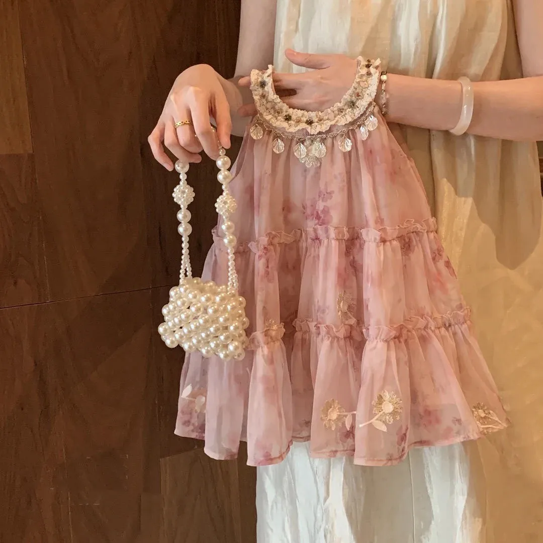 

Детская стильная майка, юбка, платье с цветочным принтом, летнее платье для девочек, новинка 2025, платье принцессы для отпуска