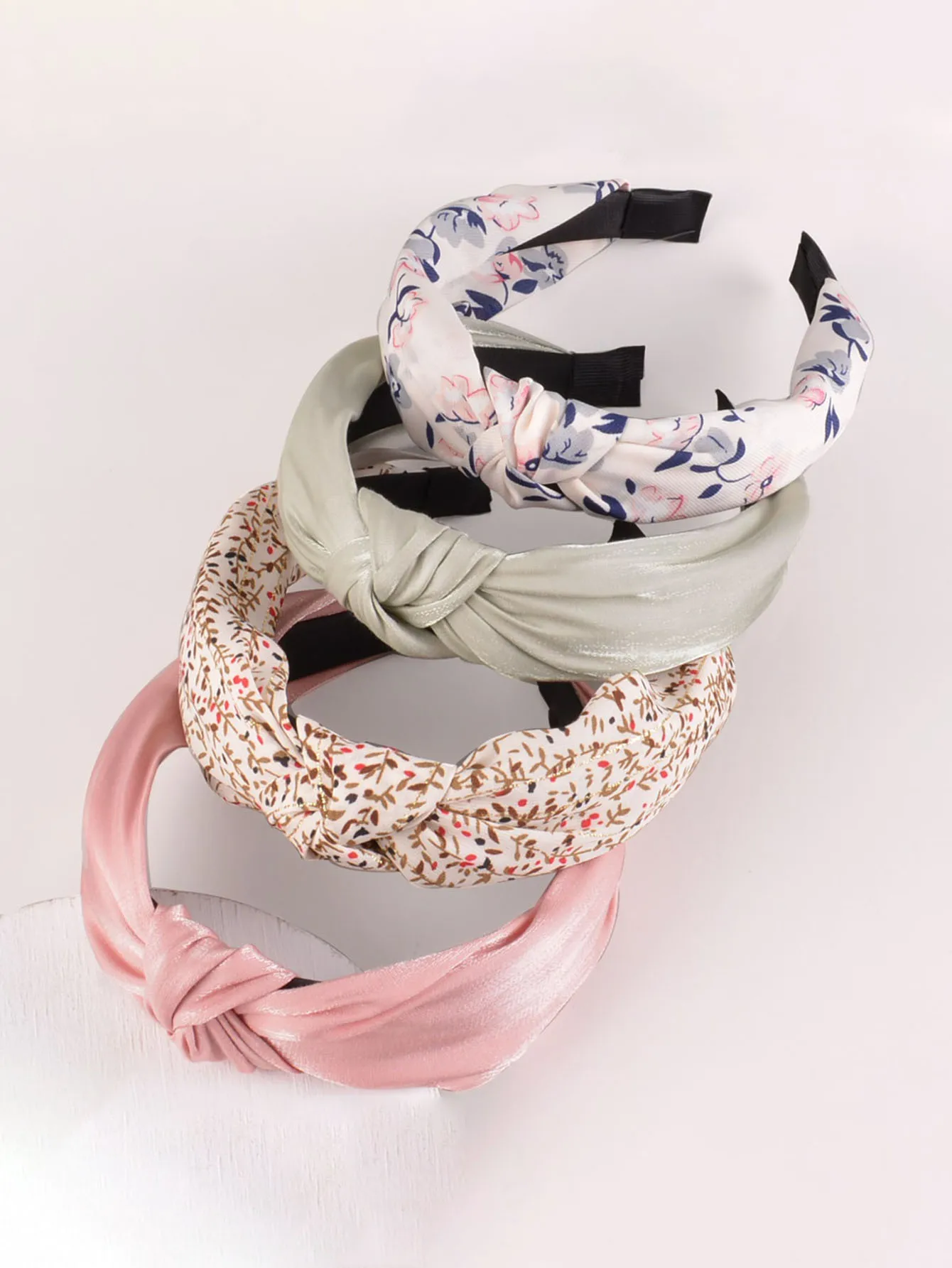 

4pcs women's multi-color fashionable floral wide edge fabric hair bands, knotting and pressing tools, versatile hair bands