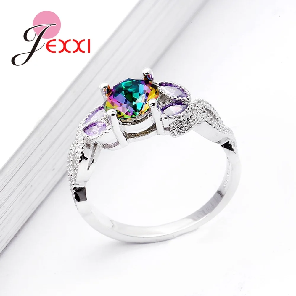 Top Quality Ring Vintage 925 Sterling Silver Rings Rainbow Bague Women Engagement Decoration Multicolor Fashion Ring