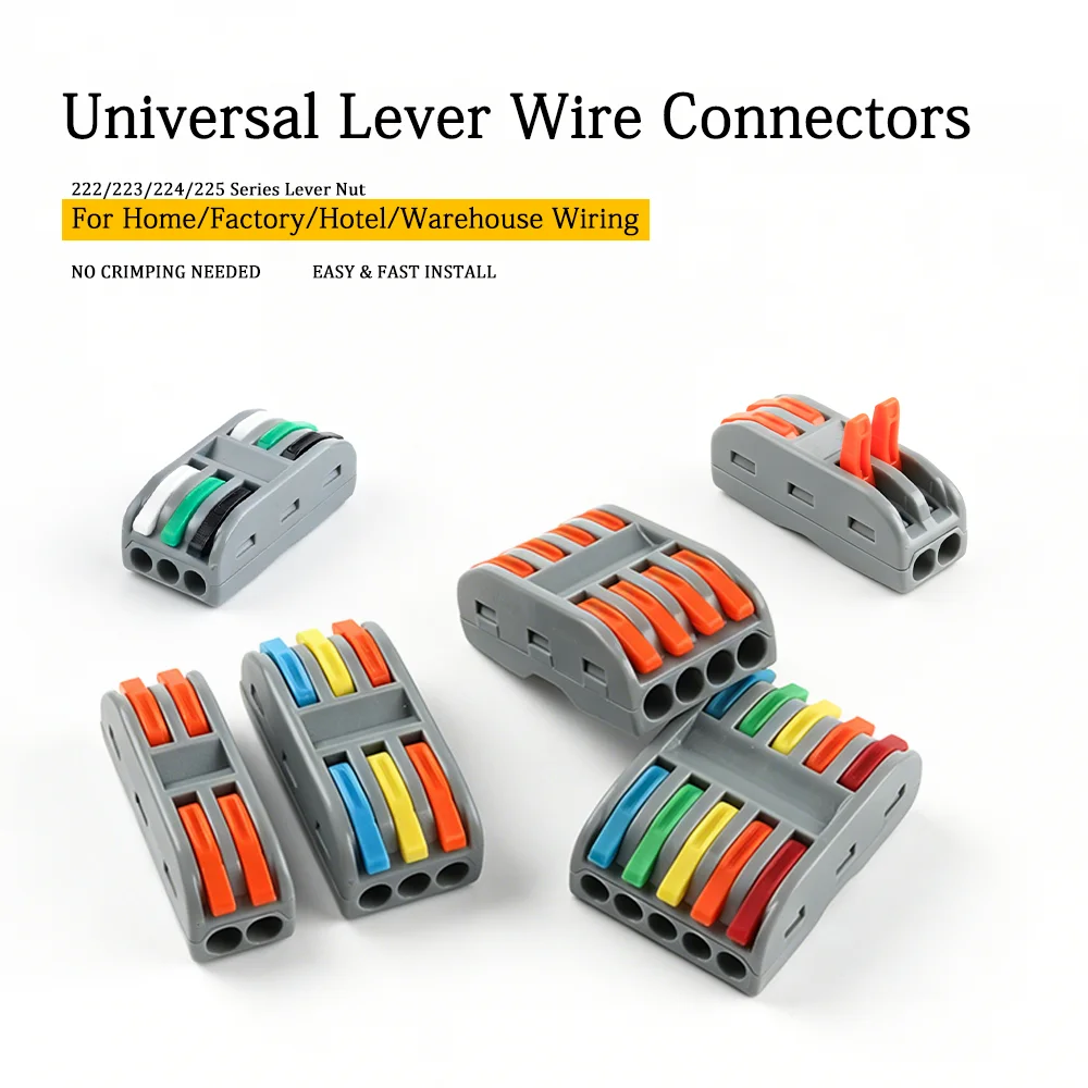

Quick Push Wire Connectors 2/3/4/5 Pole Lever Nut AWG 28-12 32A 250V Fast Terminal Block for Solid/Stranded/Flexible Wires