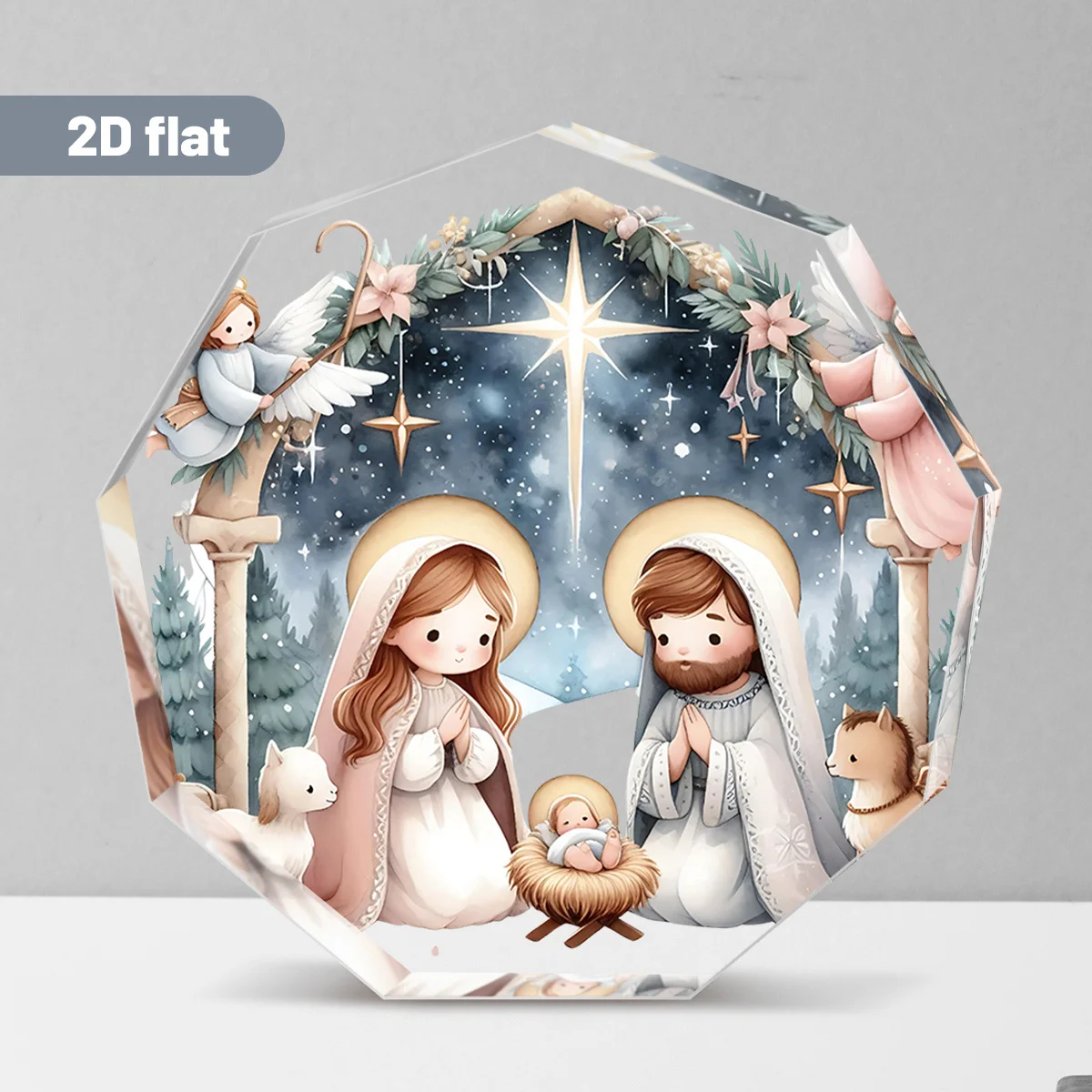 2D， Acrylic desktop decoration - featuring Mary, Joseph, and Shepherd, suitable for office decoration and holiday gifts