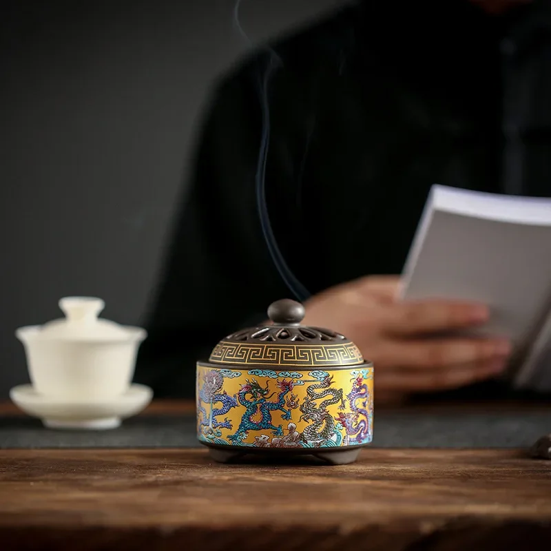 Enamel Painted Ceramic Incense Burner Agarwood Sandalwood Household Plate Incense Burner Indoor Buddha