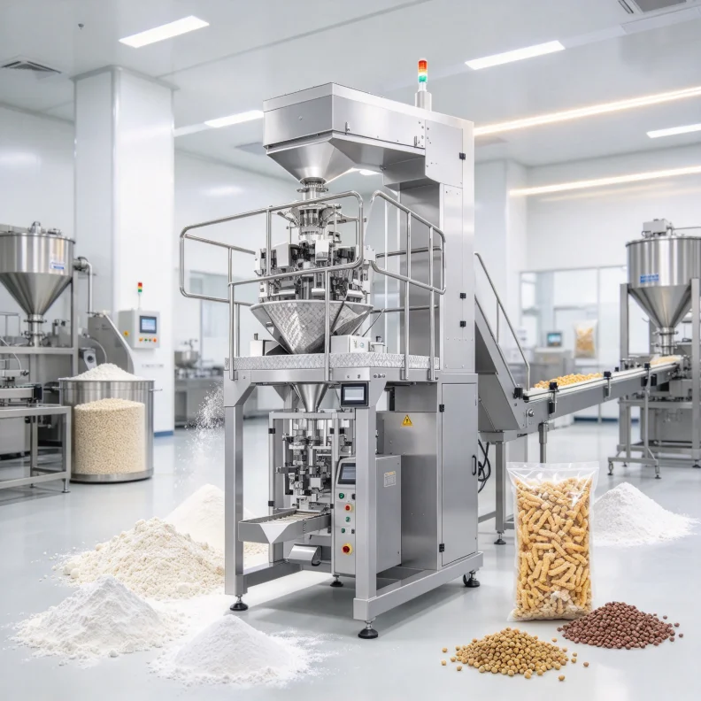 Automatic Weighing Filling Packaging Machine Vertical Multi function Unit for Cashew Nuts Puffed Food Pillow Bag Packing