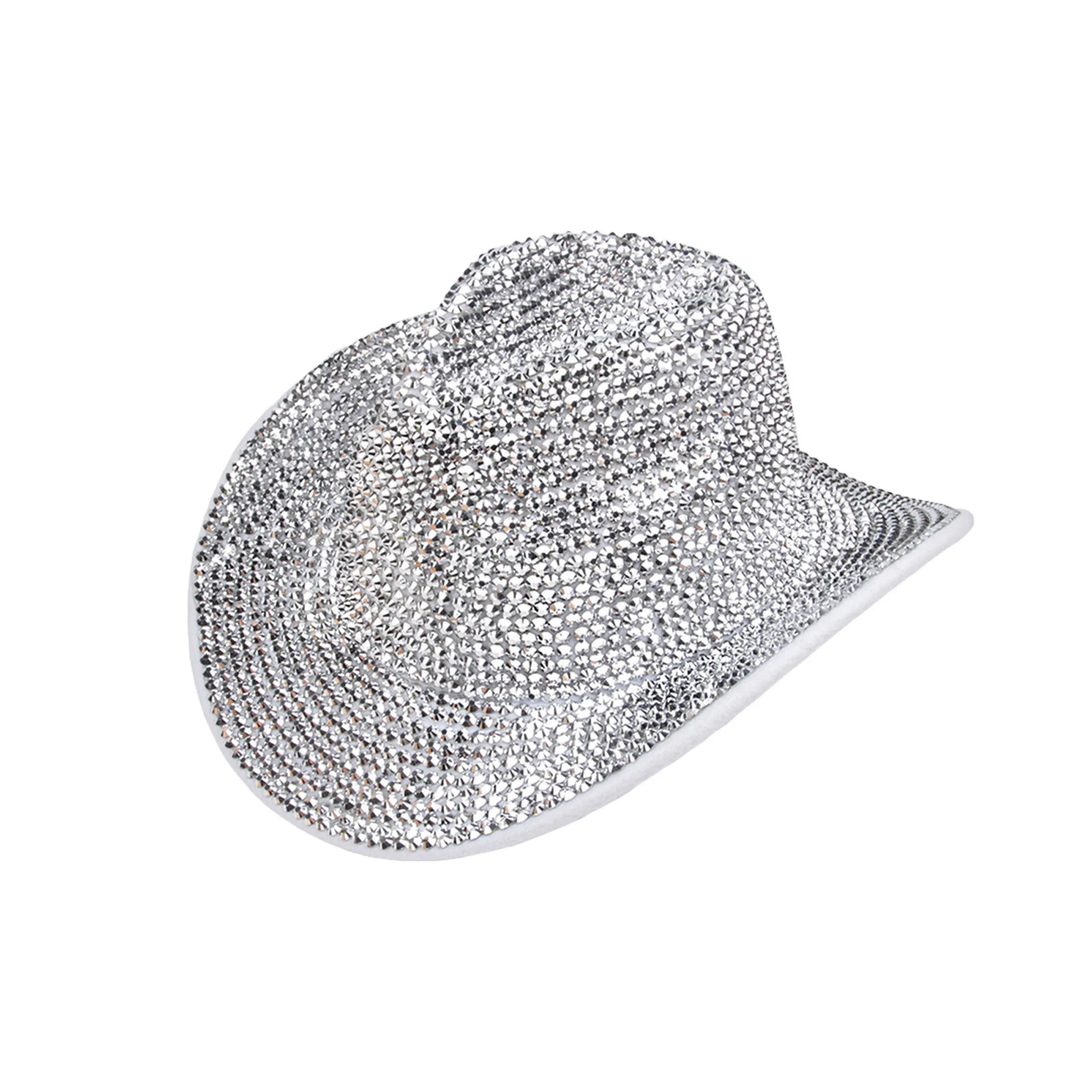 

Rhinestone Cowgirl Hat for Women Men Bling Rolled Wide Brim Western Cap Elegant Fedoras for Wedding Party Stage