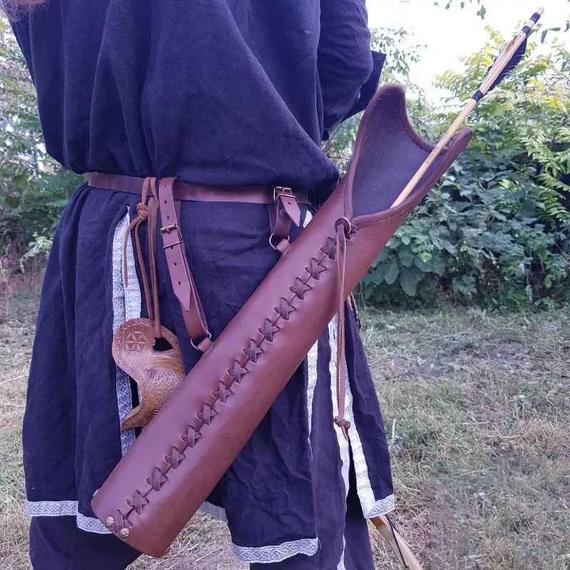 Cinto de couro falso medieval, aljava para tiro com arco Caça Cosplay Vintage Steampunk Seta Titular Arco Tiro Adereços