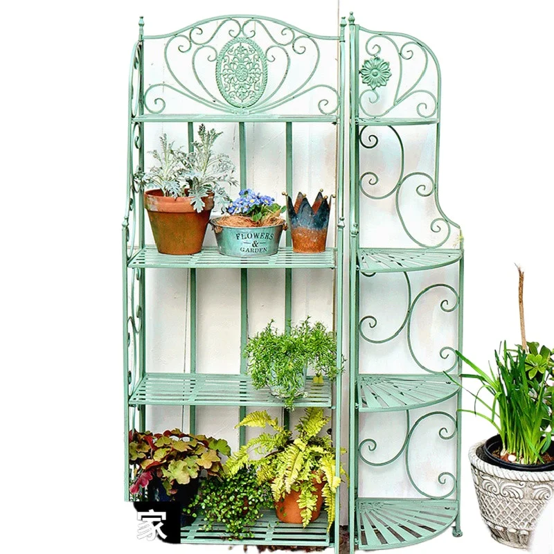 Rak bunga luar ruangan, rak pot bunga dekoratif sudut balkon halaman taman dari besi, rak bertingkat dari lantai hingga langit-langit