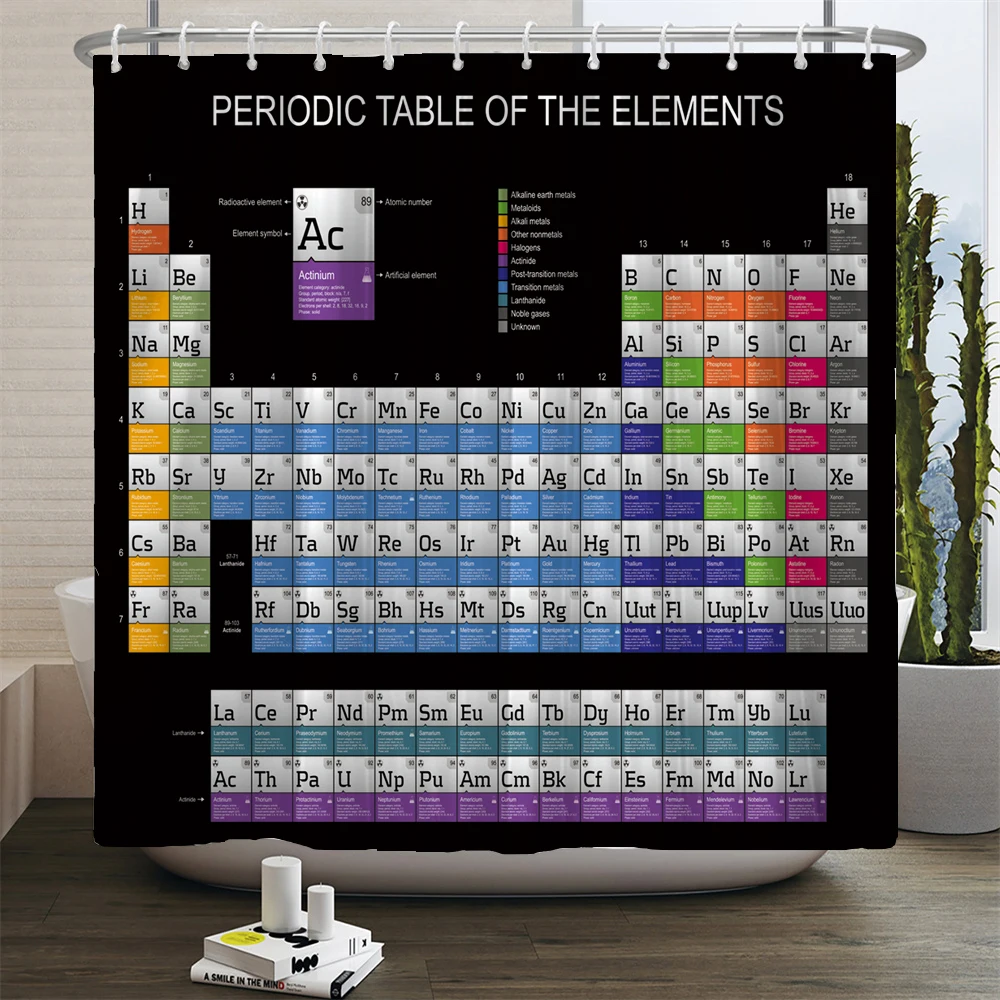 Hot New Periodic Table of Elements Bathroom Curtains Waterproof 3D Print Shower Curtain White Fabric Curtain for The Bath