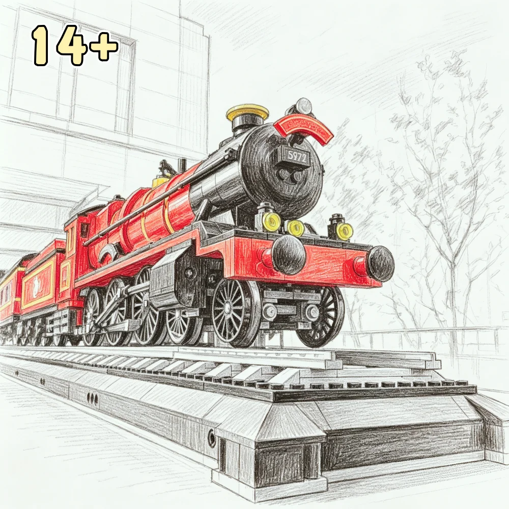 5129PCS Retro Red Train Building Blocks Model Home Decor Desktop Ornament Adults Christmas Birthday Gift