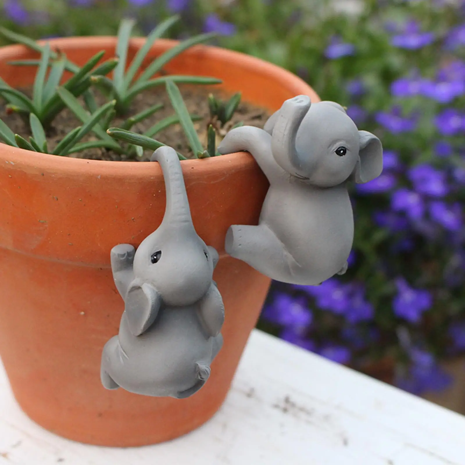 

2 Pieces Mini Statues Elephant Flower Pot Hugger Resin Small Miniature Figurines DIY Bonsai Crafts for Backyard
