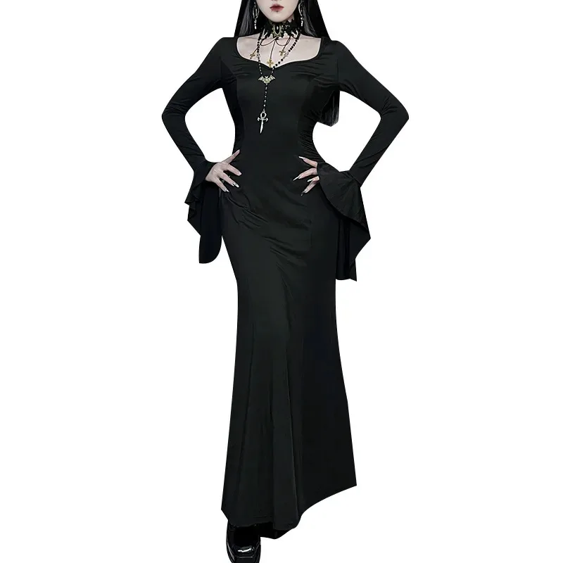 

Cosplay Wednesday Dress Lady Halloween Costume for Women Sexy Long Fishtail Skirt Female Pagoda Sleeve Christmas Family Party