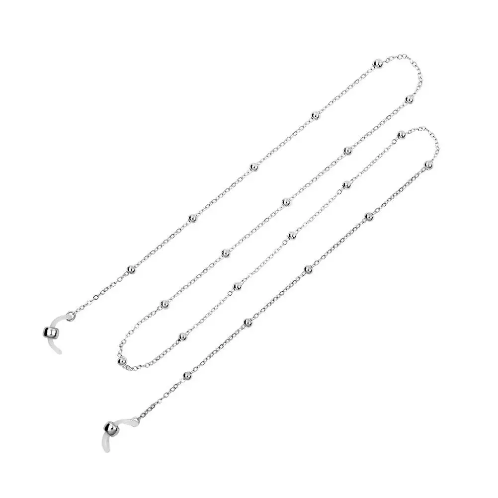 

Eyeglass Chain Alloy Glasses Holder Strap Beaded Necklace Silver Accessory Woman Eyewear Retainer For Sports Prevent Fall Down