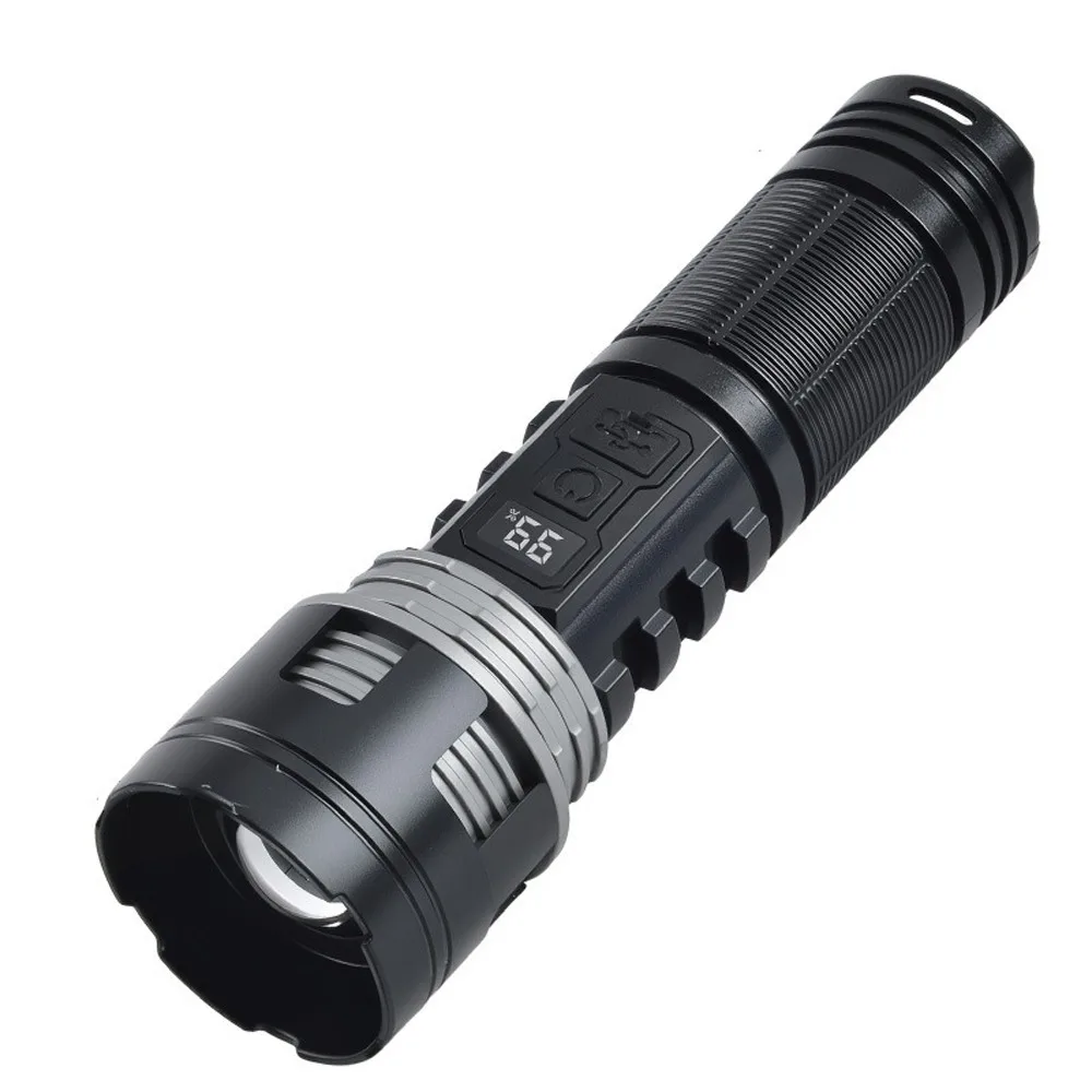 Telescopic Zooming Strong Flashlight COB Flood Digital Power Display Handheld Spotlight Adjustable Brightness Type-C Fast Charge