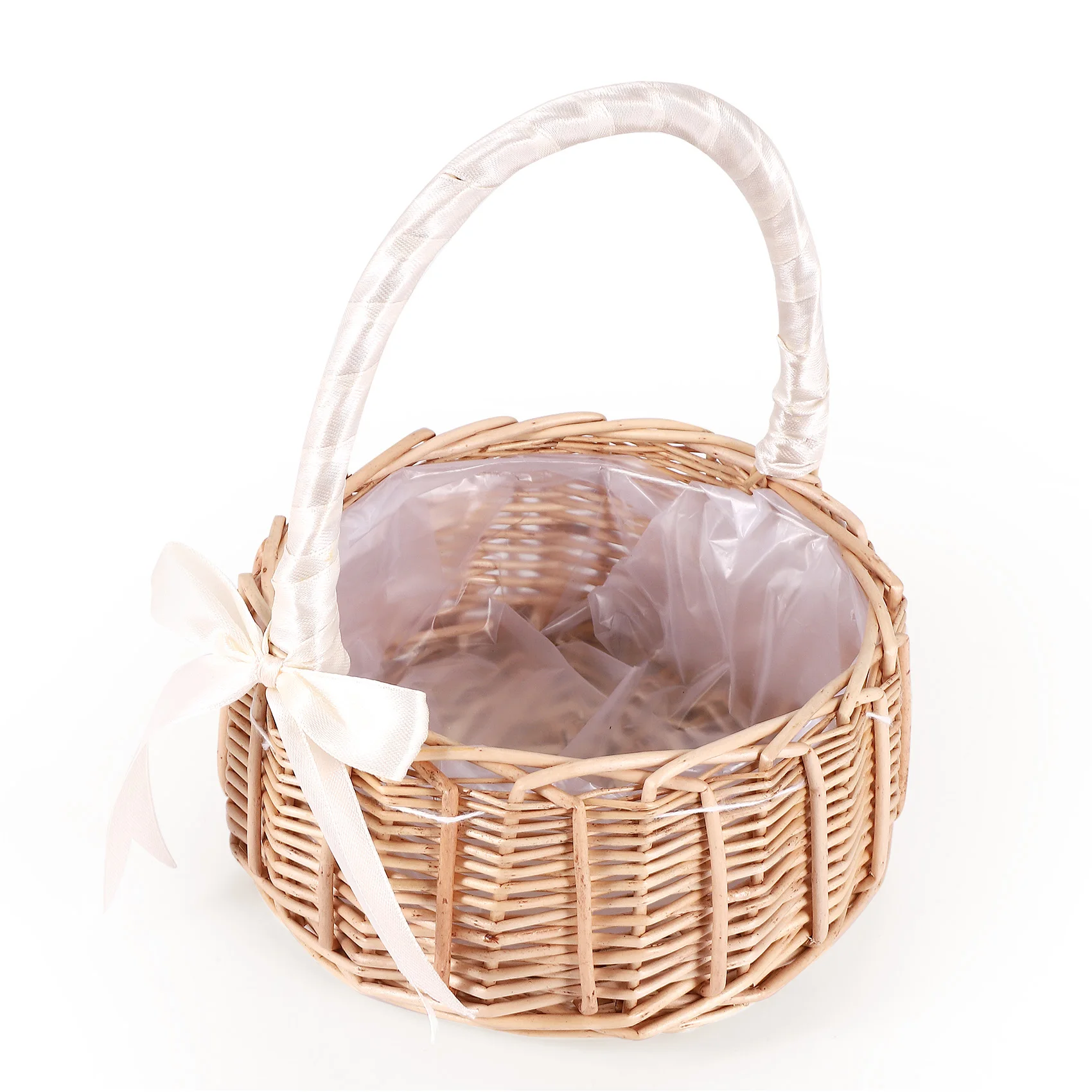 Woven Flower Basket Rattan Storage Basket Flower Girl Hand Basket Handmade Flower Basket with Bow, S