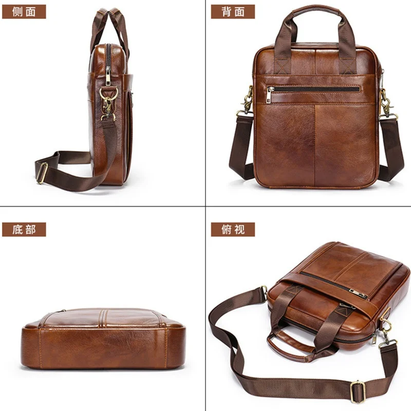 Genuine Leather Vertical Men's Briefcase Vintage Business Handbag Office Male Shoulder Messenger Bag