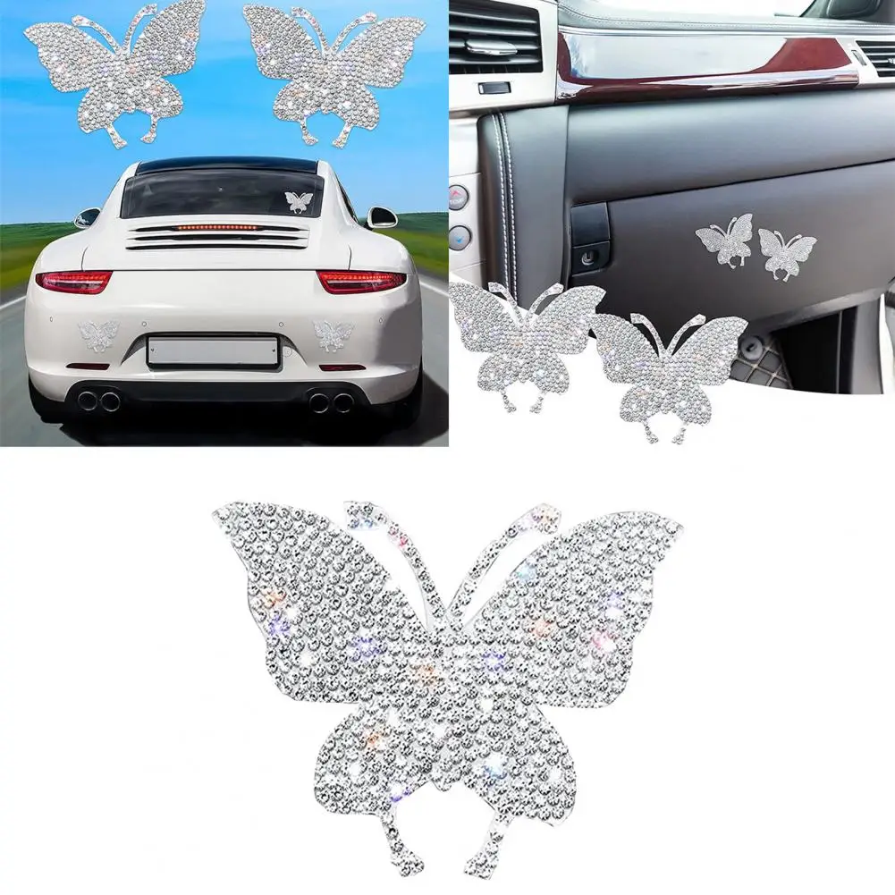 4Pcs Butterfly Car Stickers Sparkling Rhinestone Self-adhesive Easy to Apply Car Stickers for Unique Car Interior Decoration