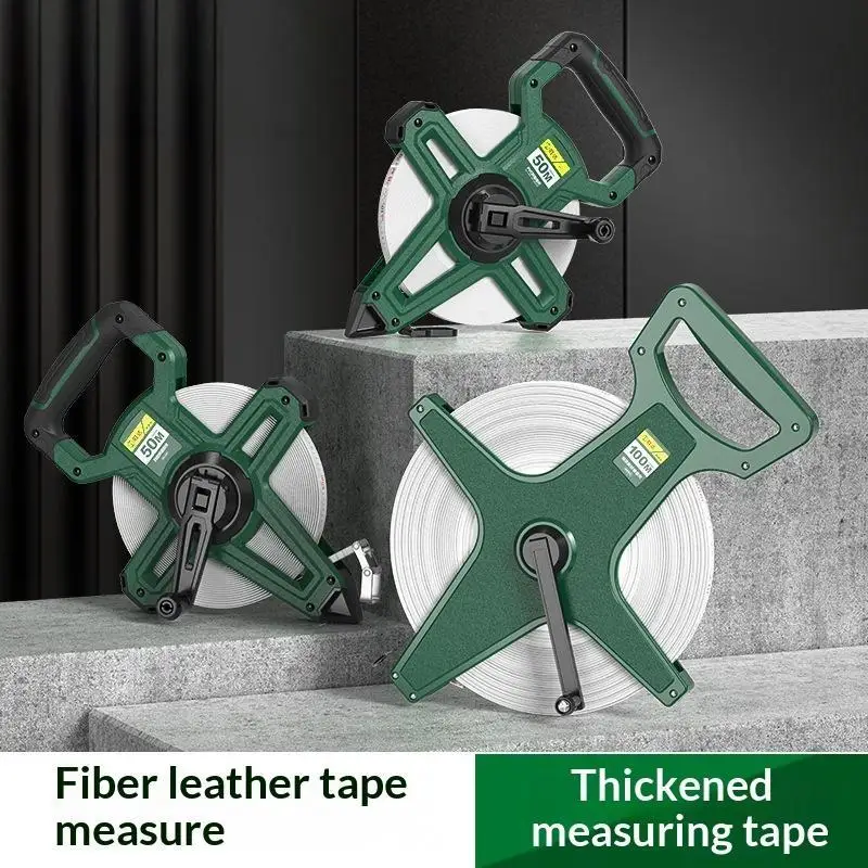 Portable Fiber Tape Measure: 30/50/100m Metric Scale Soft Steel Belt Ruler Construction Surveying