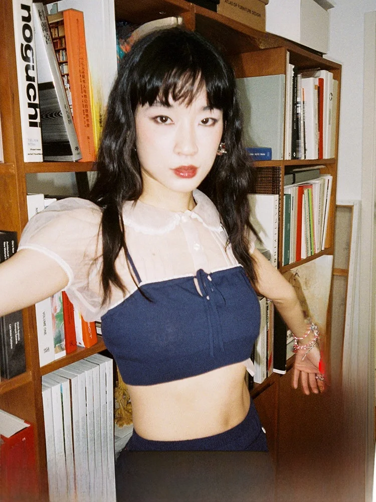 

Недорогая женская льняная жилетка Art Label, светло-голубая, с прозрачным дизайном, милая верхняя одежда, коллекция Весна 2024