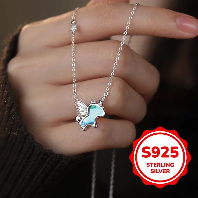 

s925 sterling silver colored unicorn necklace for women light luxury classic elegant fashion retro simple casual daily life