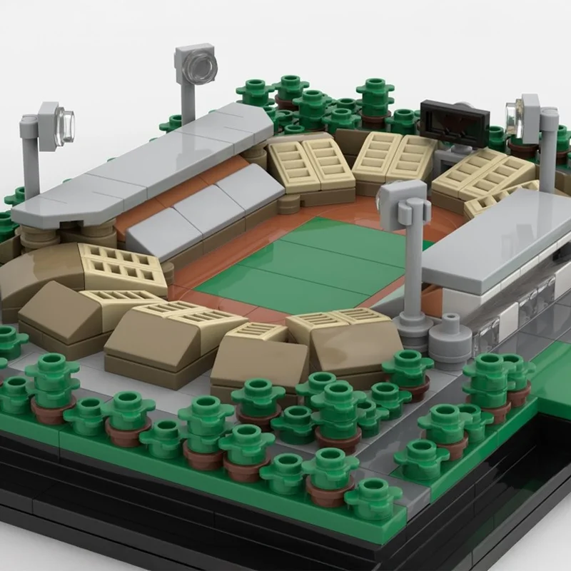 Recreating the core layout of a baseball game Baseball field scene model building blocks red clay inner field+spectator stands