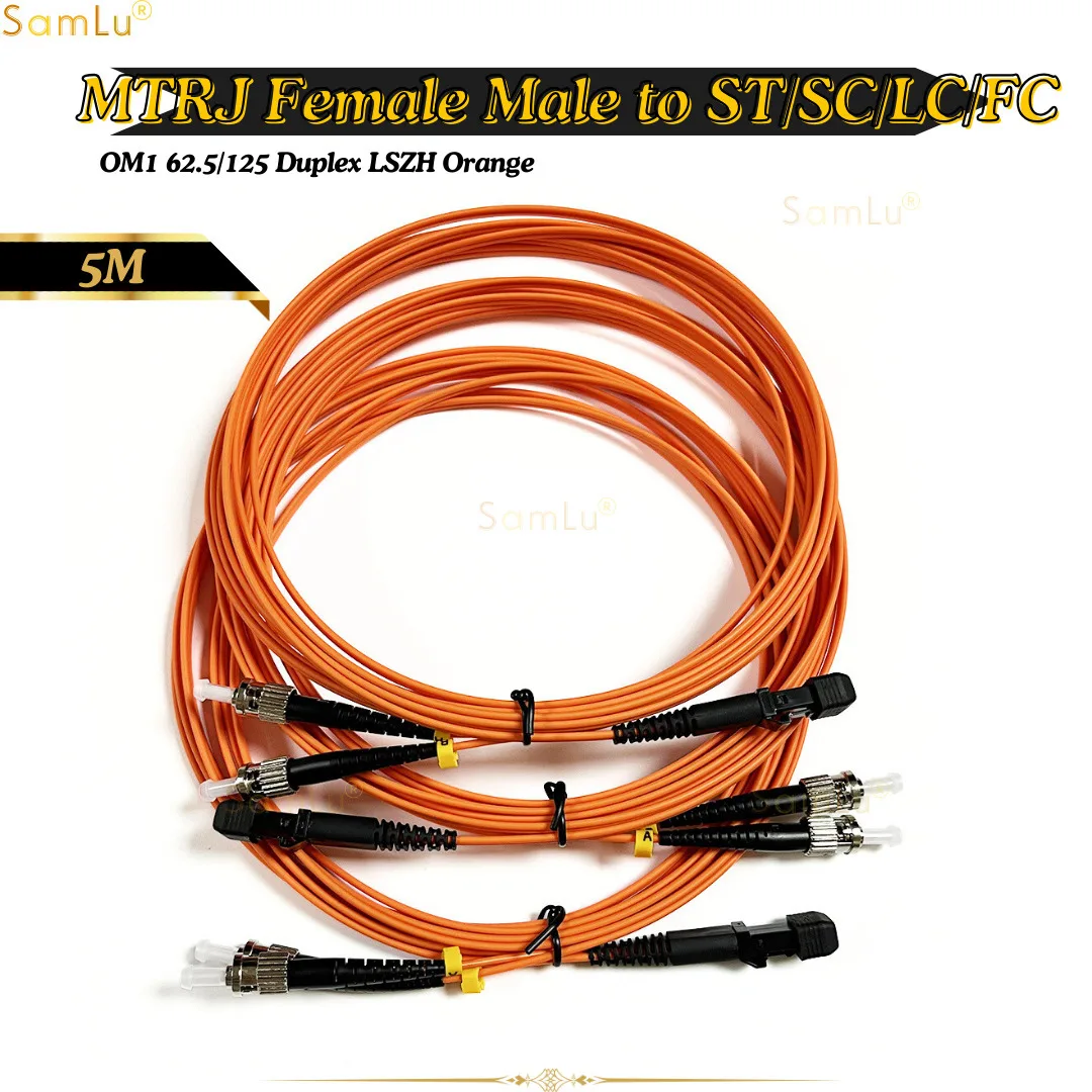 

5Pcs 5M MTRJ Female Male to ST/SC/LC/FC Multimode OM1 62.5/125 2.0mm Duplex LSZH Orange FTTH Fiber Patch Cord Cable Connector