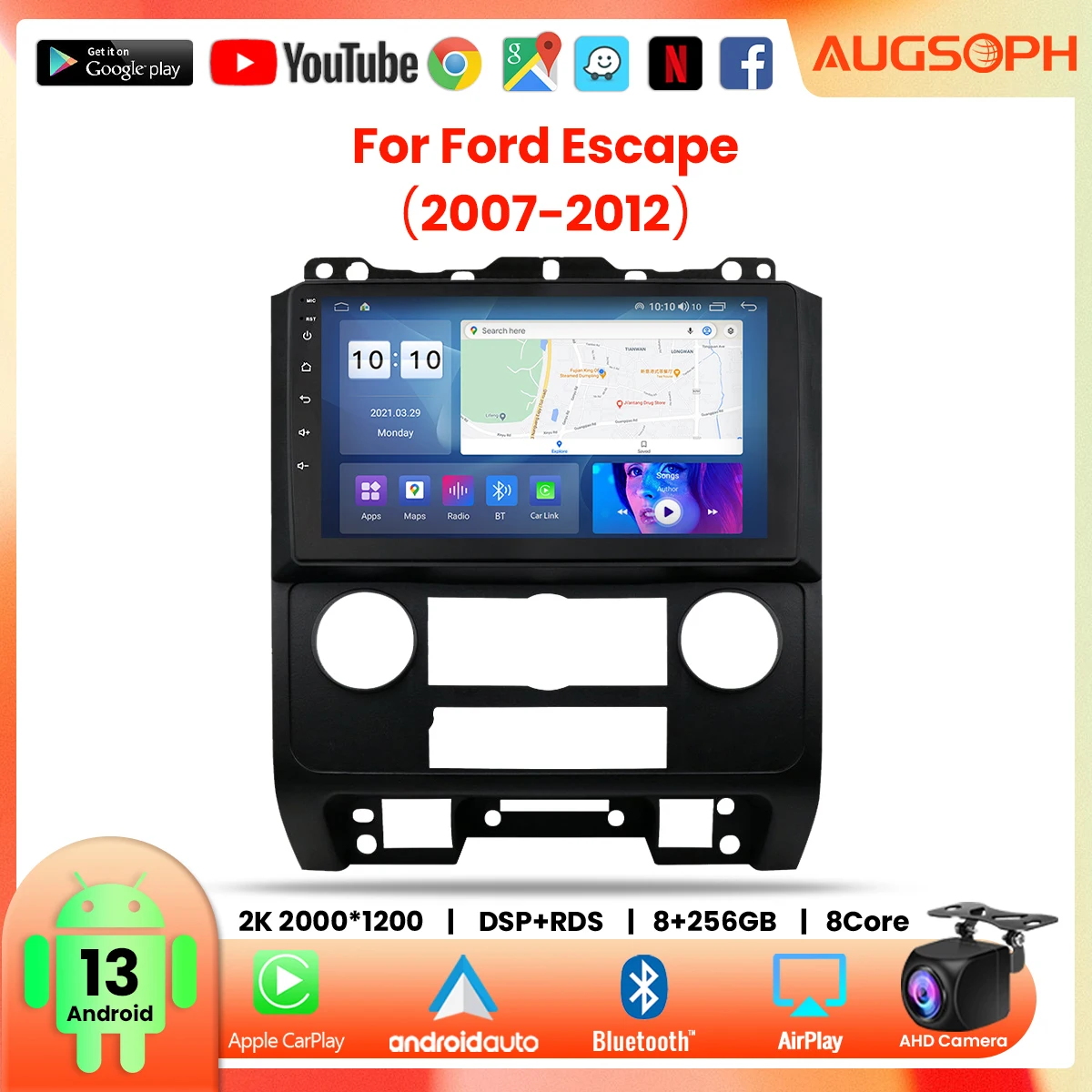 

Android 13 Car Radio For Ford Escape 2007-2012, 9inch 2K Multimedia Player With 4G Car Carplay & 2Din GPS Navigation.