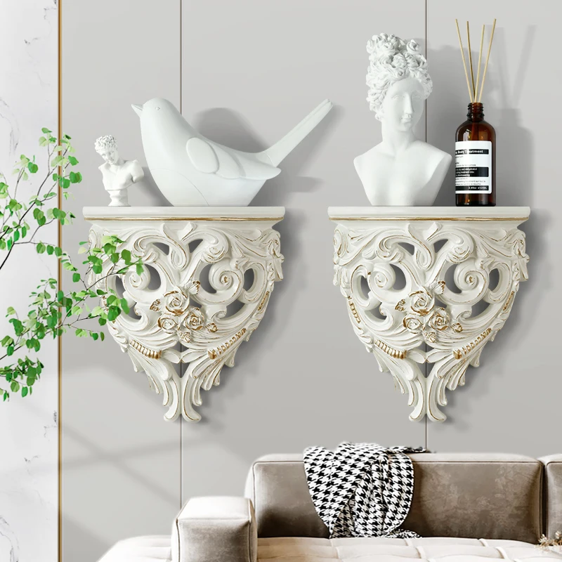 European Hollow Shelving Unit, 3D Wall Decor Shelf, Resin Carved Candle Stand, Creative Wall Hanging Ornament